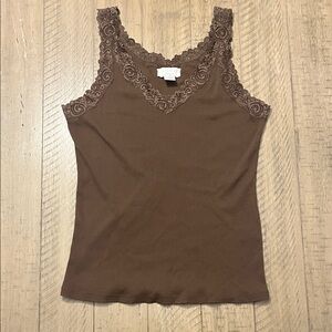 August Silk Brown Lace Camisole Top